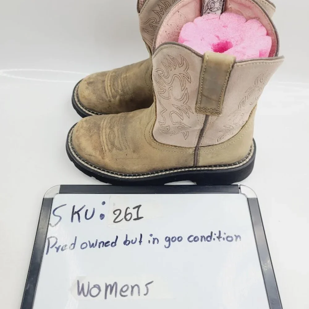 Ariat Women's Tan Pink Fatbaby Classic Leather Ankle‎ Western Boots Size 6B